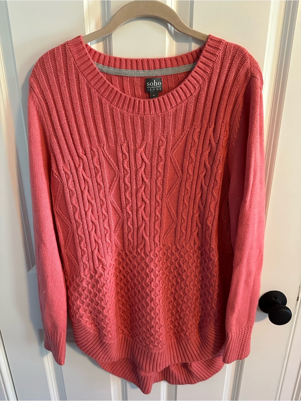 Soho/New York and Company Coral Cable Knit Crewneck Sweater